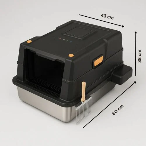 Smart Pet Covered Stainless Steel Litter Box for Cats (Black) - Image 2