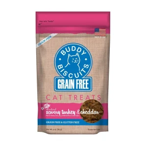 Buddy Biscuits Grain-Free Savory Turkey & Cheddar Soft and Chewy Cat Treats - 3 oz Bag