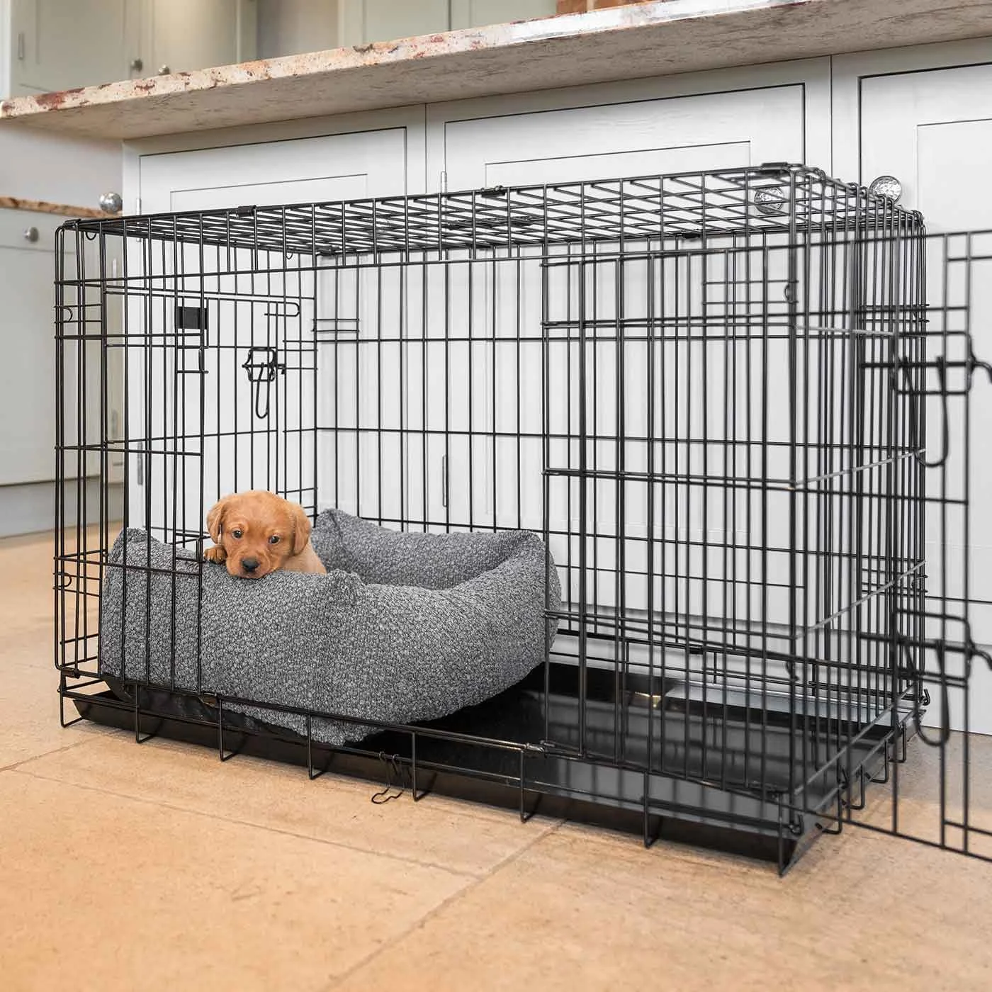 Dog Crate with Cosy & Calming Puppy Crate Bed in Granite Bouclé by Lords & Labradors - Image 2