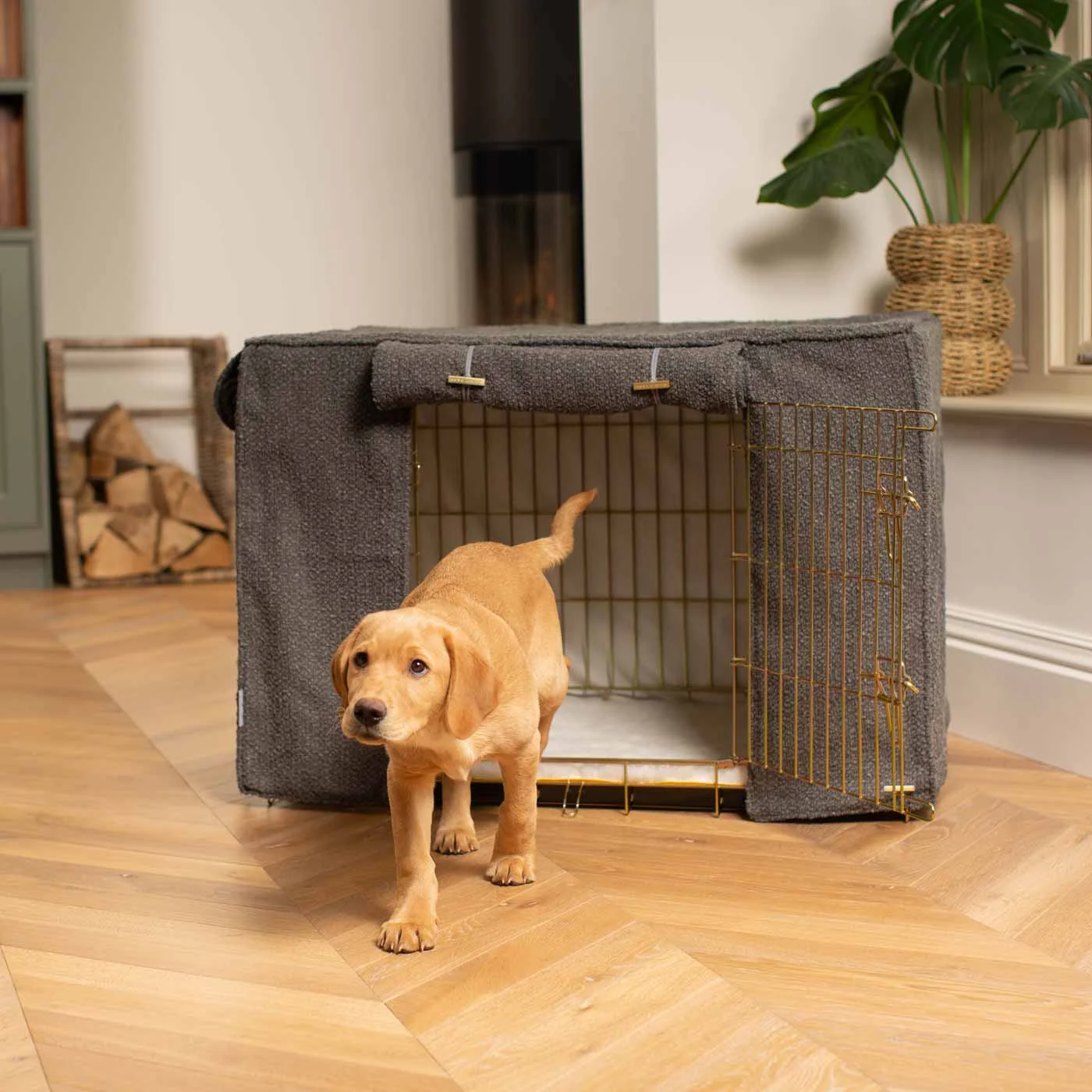 Dog Crate with Crate Cover in Granite Bouclé by Lords & Labradors - Image 2