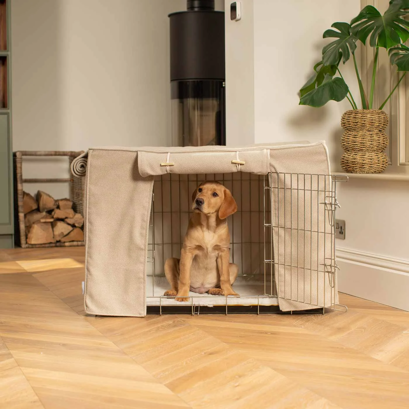 Dog Crate Cover in Natural Herringbone Tweed by Lords & Labradors