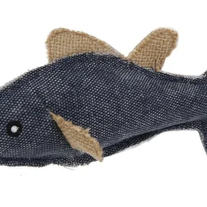Pet Life ® Durable Fish Denim Plush Teaser Cat Toy