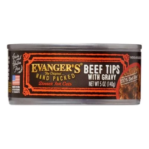 Evanger's Beef Tips with Gravy Super Premium Canned Cat Food - 5.5 oz Cans - Case of 24