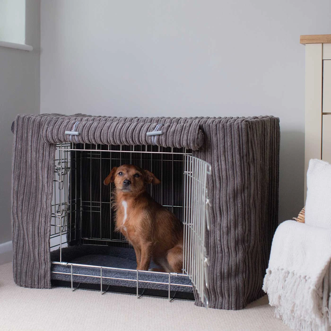 Dog Crate Cover in Dark Grey Essentials Plush by Lords & Labradors - Image 2