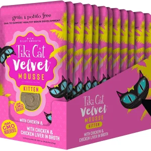 Tiki Cat Velvet Mousse Kitten Cat Food in Pouches - 2.4 oz Pouches - Case of 12