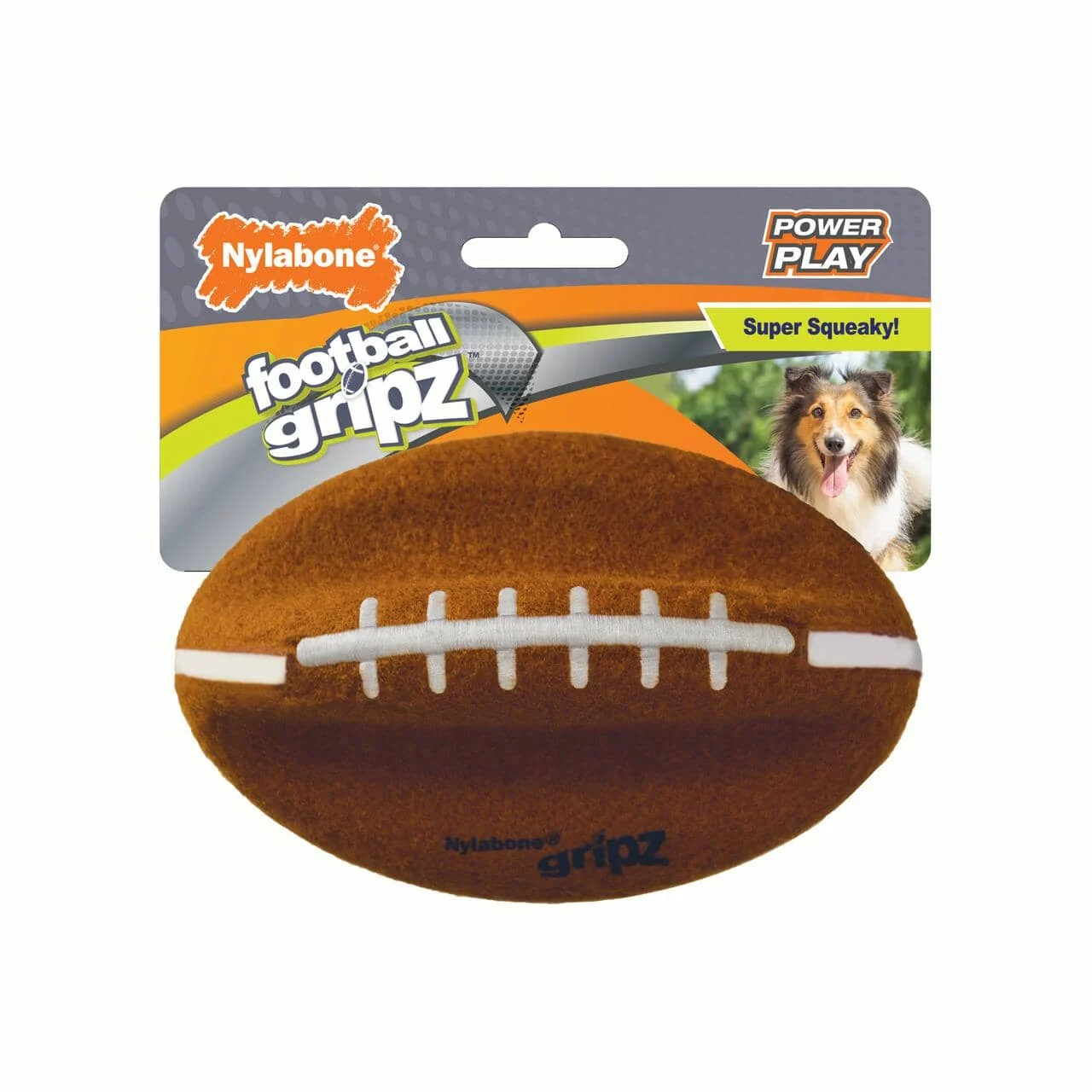 Nylabone Power Play Football Gripz Interactive Fetch and Chew Felt Dog Toy - Brown - Image 2