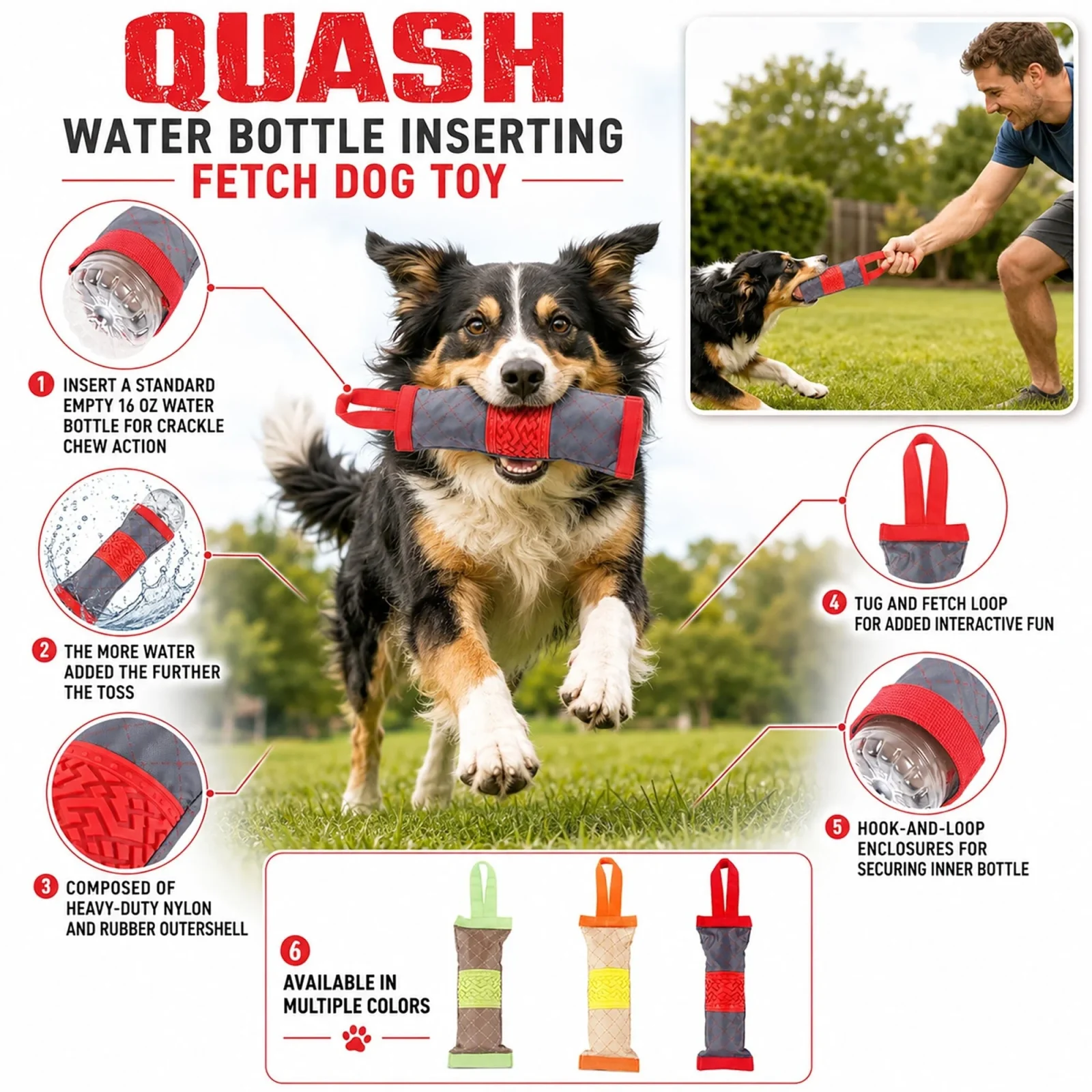 Pet Life ® 'Quash' Water Bottle Inserting Nylon and Rubber Crackling Dog Toy - Image 2