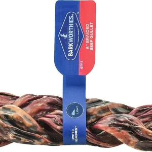 Barkworthies Beef Gullet Braided 6" Dog Chews - 24 ct Case - Case of 1