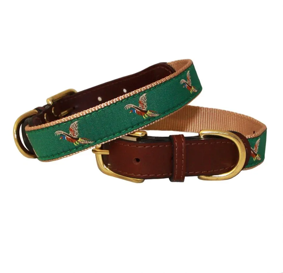 American Traditions Leather and Ribbon Collar- Pheasants