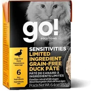 Petcurean GO! Sensitivities LID Grain-Free Duck Pate' Wet Cat Food - 6.4 oz - Case of 24