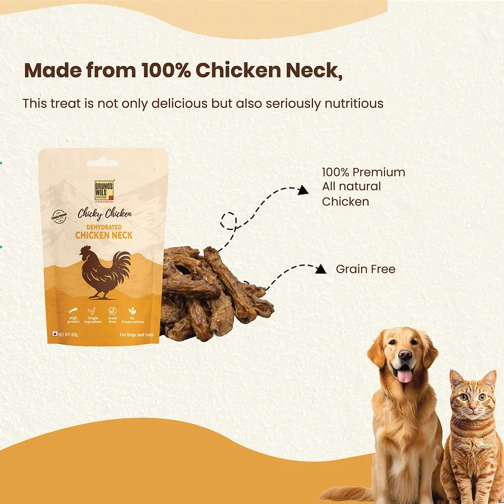 Bruno's Wild Essentials Chicky Chicken Neck Dehydrated Jerky Dog Treats - Image 2