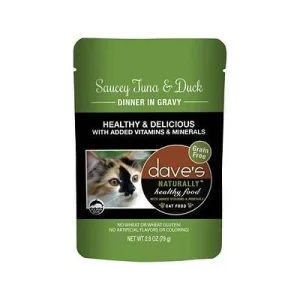 Dave's Pet Food Healthy Cat Food Pouch Saucey Tuna & Duck Dinner in Gravy - 2.8 oz Cans - Case of 24