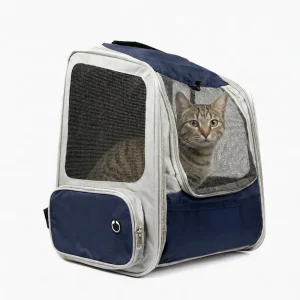 Skatrs Breathable Cat Backpack Carrier Foldable & Ventilated Travel Bag for Adult & Kitten Cats (Blue)