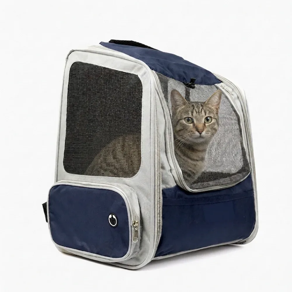 Skatrs Breathable Cat Backpack Carrier Foldable & Ventilated Travel Bag for Adult & Kitten Cats (Blue)
