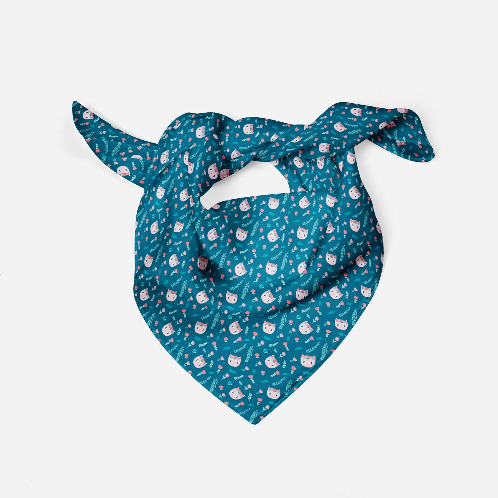 Floral Cat Silk Bandana Scarf - Image 2