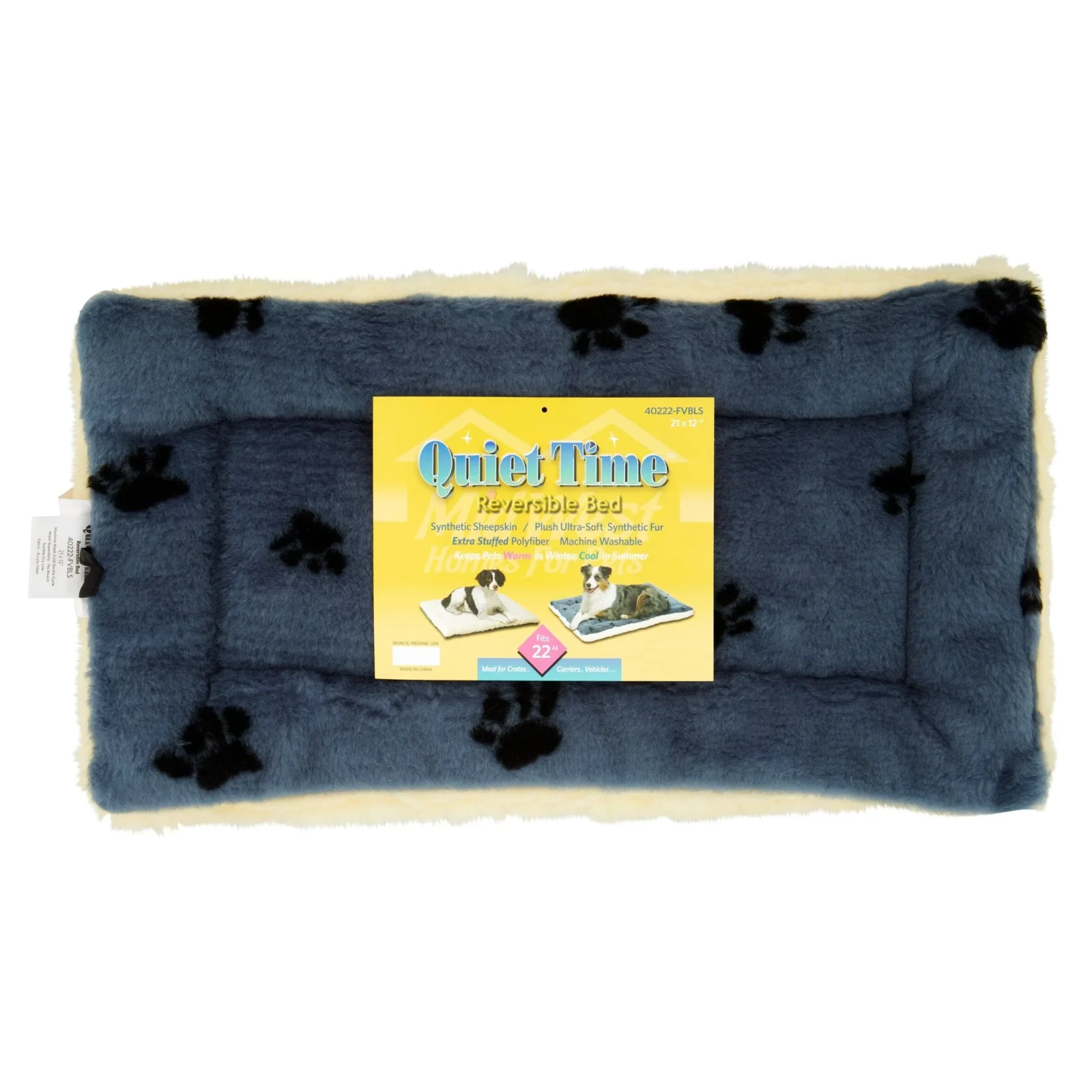Midwest Homes Reversible Fleece Paw Print Machine Washable Pet Bed Mat - Blue/White - Image 2