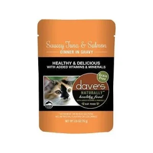 Dave's Pet Food Healthy Cat Food Pouch Saucey Tuna & Salmon Dinner in Gravy - 2.8 oz Cans - Case of 24