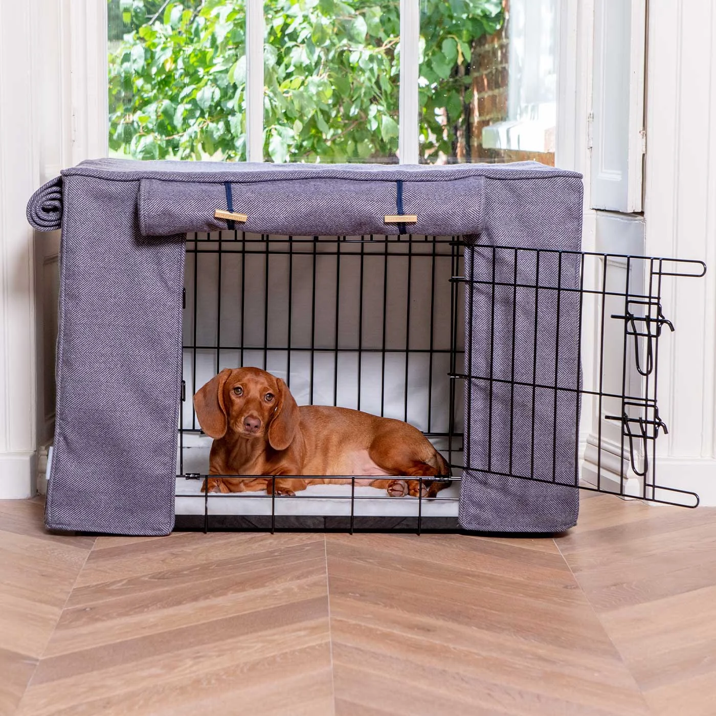 Dog Crate with Crate Cover in Oxford Herringbone by Lords & Labradors - Image 2