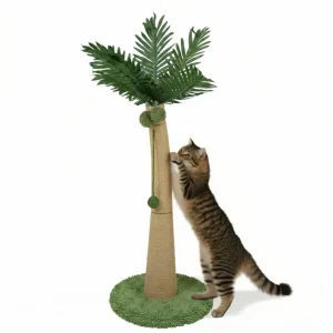 FurryLiving Coconut Tree Scratching Post with Hanging Ball Toy for Cat