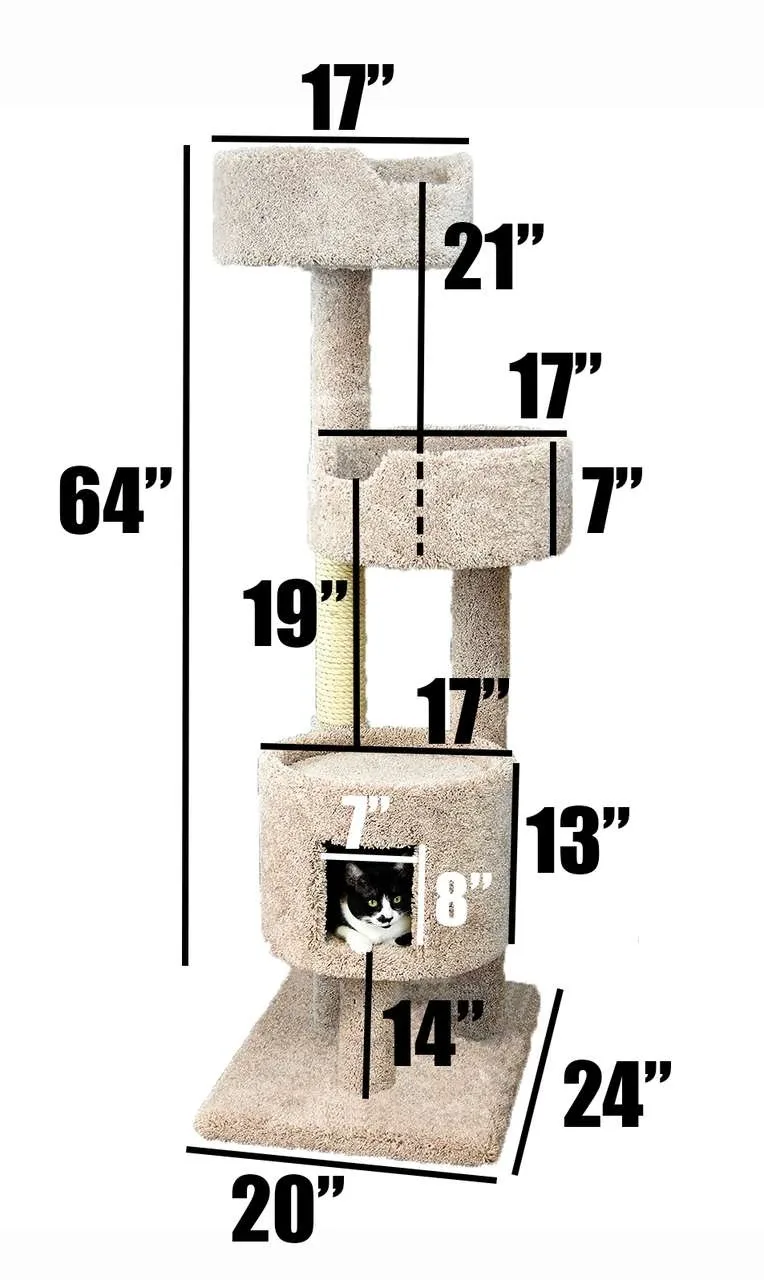 64″ Cat Tower with Deep Perches & Enclosed Cat House - Image 2