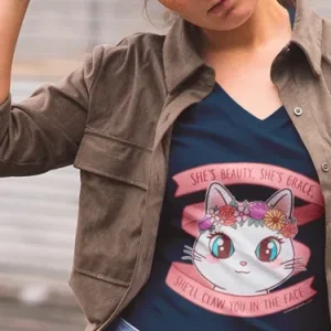 She's Beauty, She's Grace V-Neck Cat T-Shirt