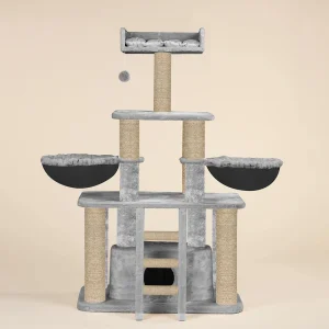 Furrlovers Fur Fabric Cat Tree with Hammocks, Condo & Jute Rope Scratching Posts (Grey)