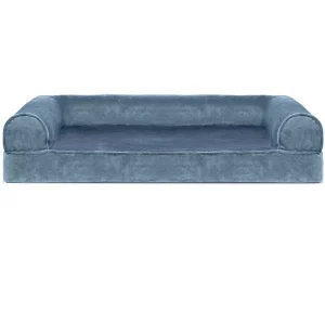 FurHaven Faux Fur & Velvet Memory Top Sofa Pet Bed - Harbor Blue (Jumbo Plus)
