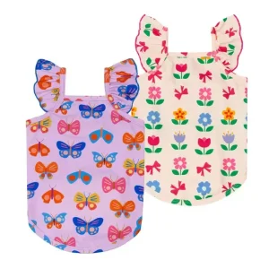 2 Pack Butterfly & Flower Ruffle Dog Shirt