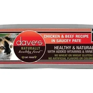 Dave's Pet Food Chicken & Beef Recipe in Saucey Pate Canned Cat Food - 5.5 oz Cans - Case of 24