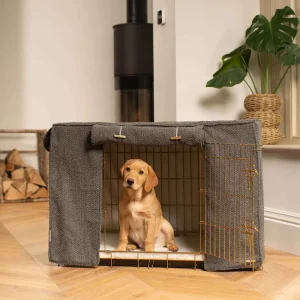 Dog Crate with Crate Cover in Granite Bouclé by Lords & Labradors