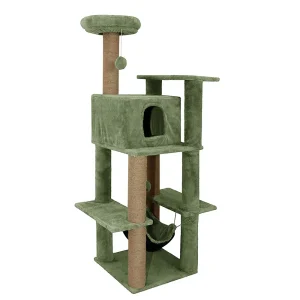 Furrlovers Multilevel Soft Fur Cat Tree with Condo, Hammock & Sisal Scratching Posts (Green)