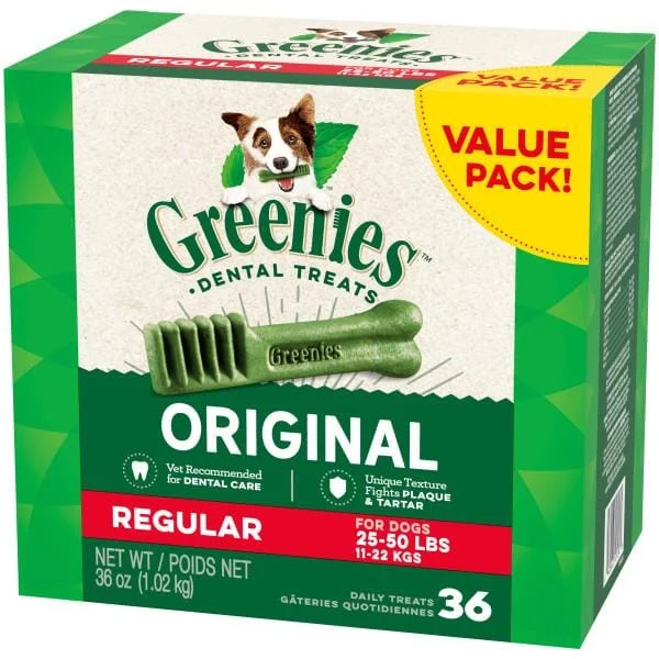 Greenies Regular Value Tub Treat Pack Dental Dog Treats - 36 oz - 36 Count