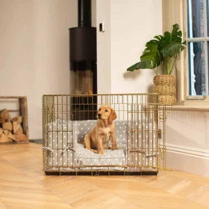 Dog Crate with Cushion & Bumper in Grey Spot by Lords & Labradors