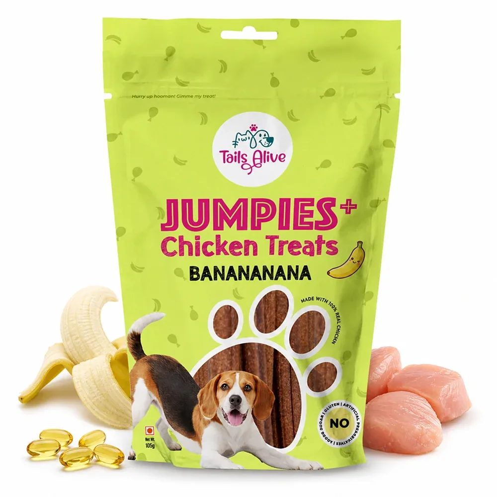 Tails Alive Jumpies+ Banana Chicken Treats Chew Sticks for Dogs