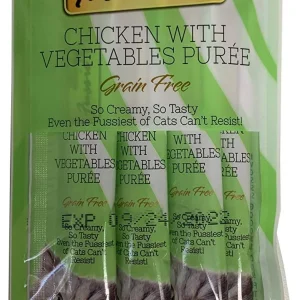Pets Global Fussie Cat Chicken with Vegetables Puree Puree Cat Treats - 4 pk/.05 oz tubes