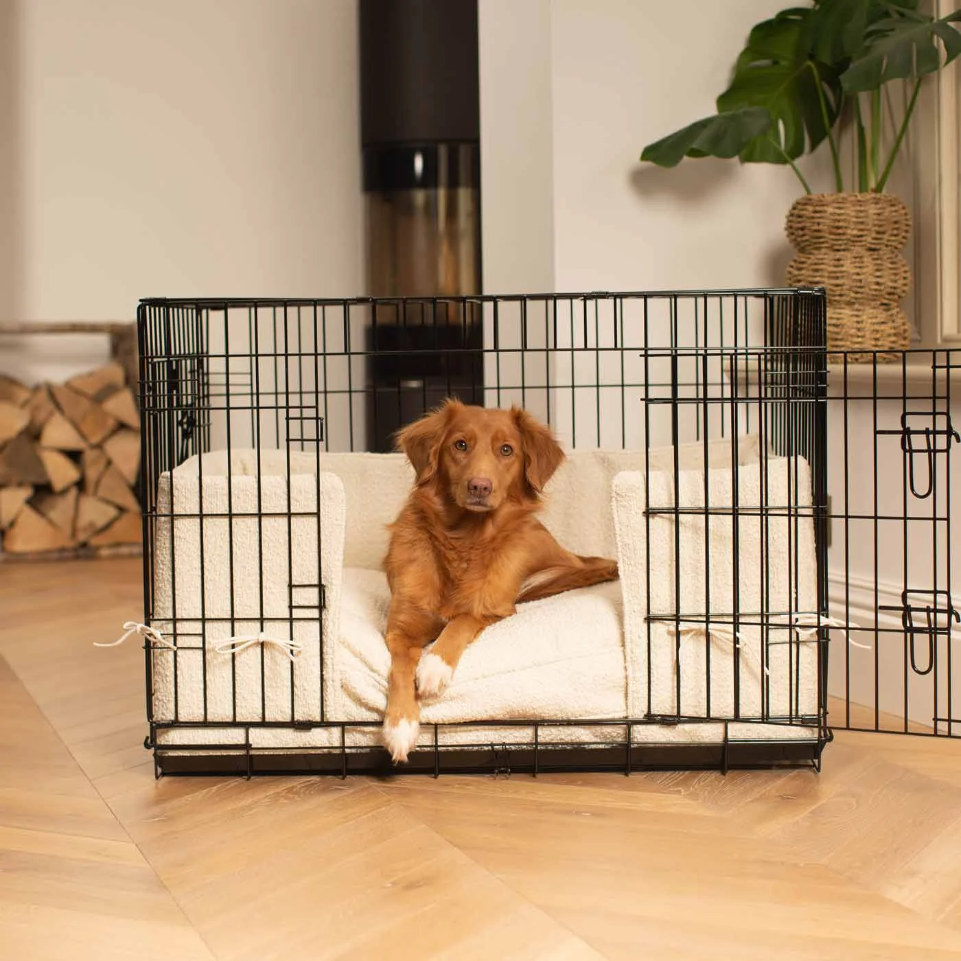 Dog Crate Bumper in Ivory Bouclé by Lords & Labradors