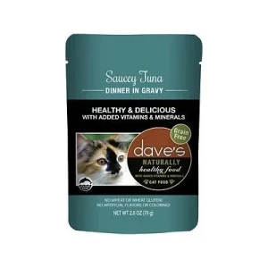 Dave's Pet Food Healthy Cat Food Pouch Saucey Tuna Dinner in Gravy - 2.8 oz Cans - Case of 24