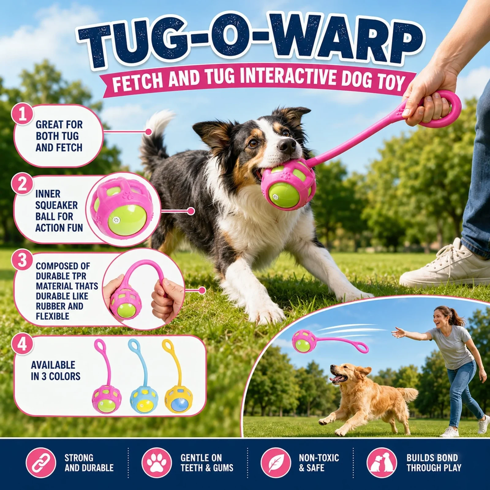 Pet Life ® 'Tug-O-Warp' Fetching Tugging and Chew Squeaking TPR Dog Toy - Image 2