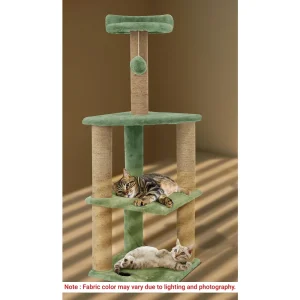 Furrlovers Three Floor Soft Fur Activity Cat Tree for Kittens & Cats with Scratching Post, Natural Sisal Rope & Hanging Ball (Green)