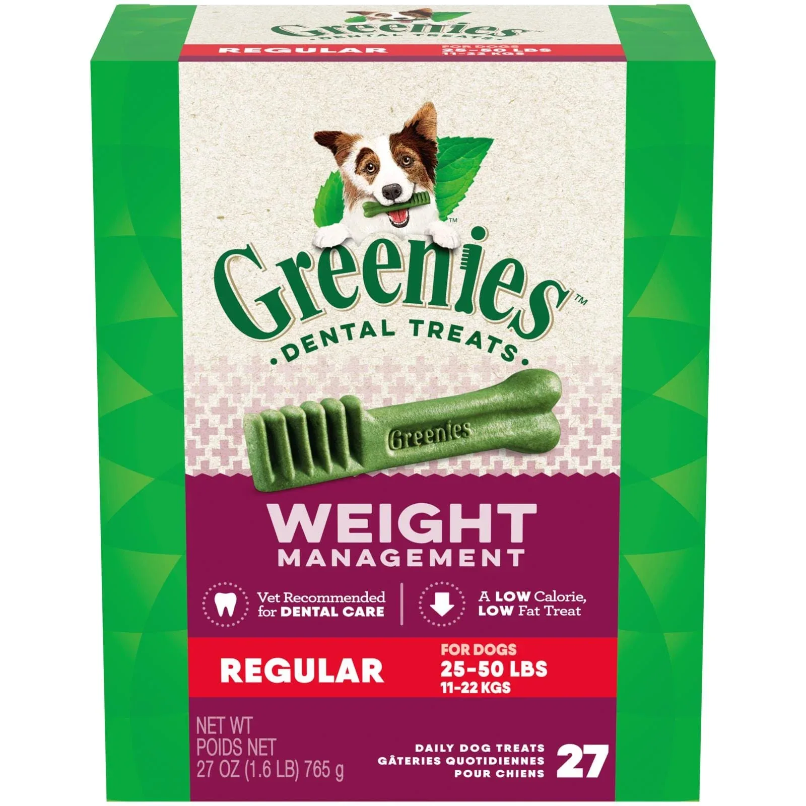Greenies Weight Management Regular Tub Dental Dog Treats - 27 oz - 27 Count