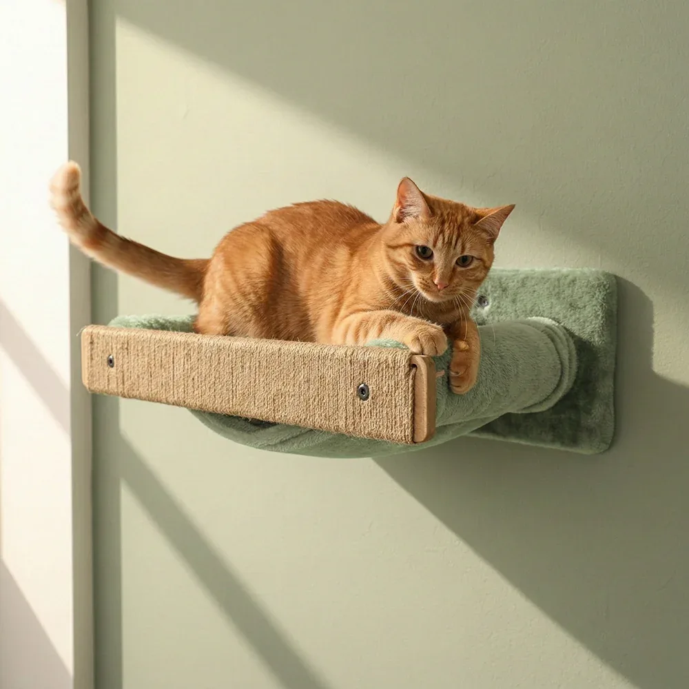Furrlovers Wall Mounted Perch with Scratching Post & Plush Cushion for Cats (Grey&Green) - Image 2