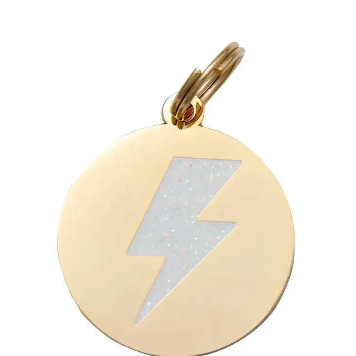 Lightning Bolt Pet ID Tag in Gold & Silver
