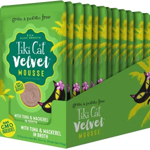 Tiki Cat Velvet Mousse Tuna & Mackerel Cat Food in Pouches - 2.8 oz Pouches - Case of 12