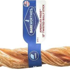 Barkworthies Odor Free American Pride Twisted Dog Bully Sticks - 12" - 15 ct Case - Case of 1