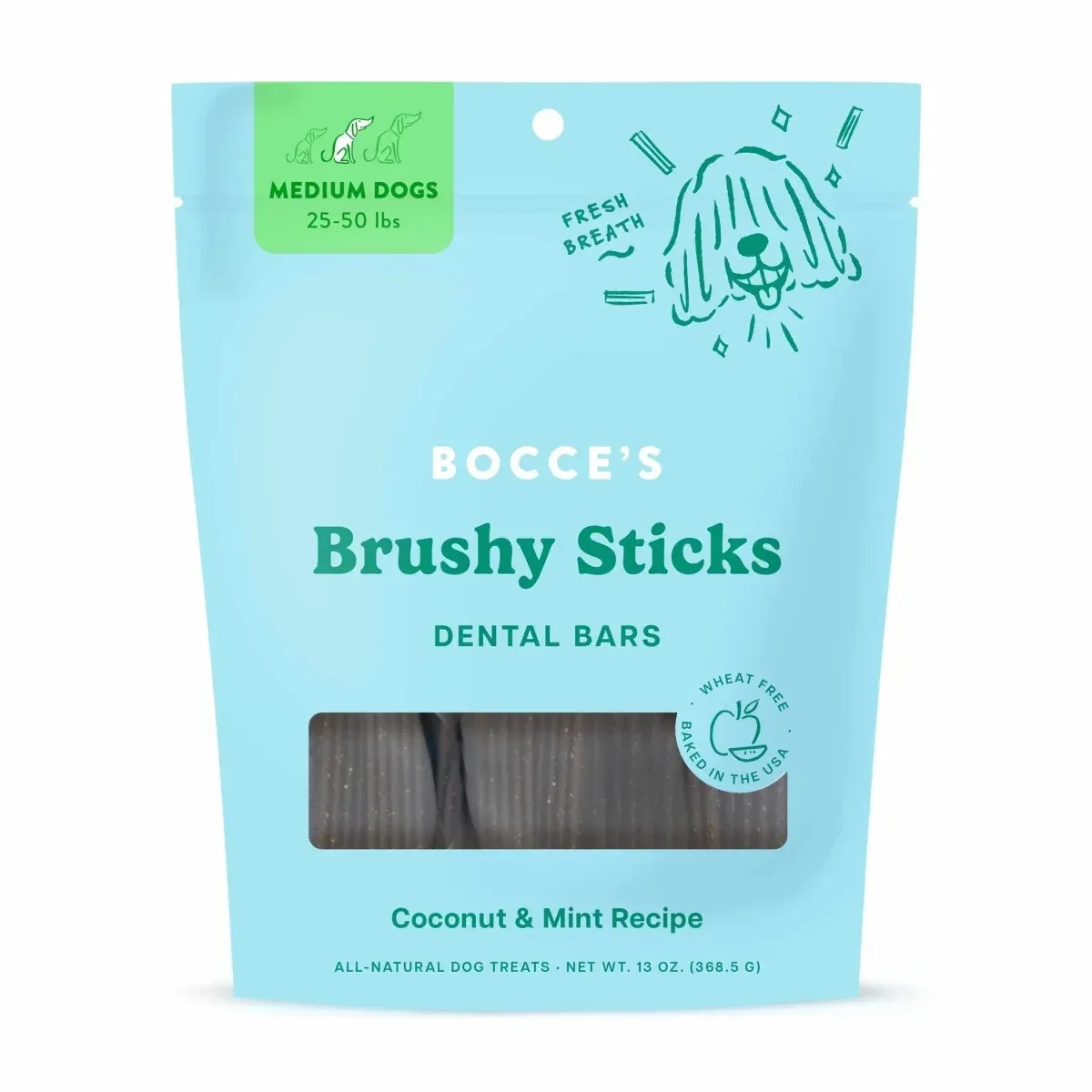Bocce's Bakery Dailies Brushy Sticks Medium Dog Dental Dog Treats 13 oz
