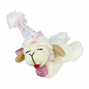 Multipet Lamb Chop with Birthday Hat Cat Toy, Pink