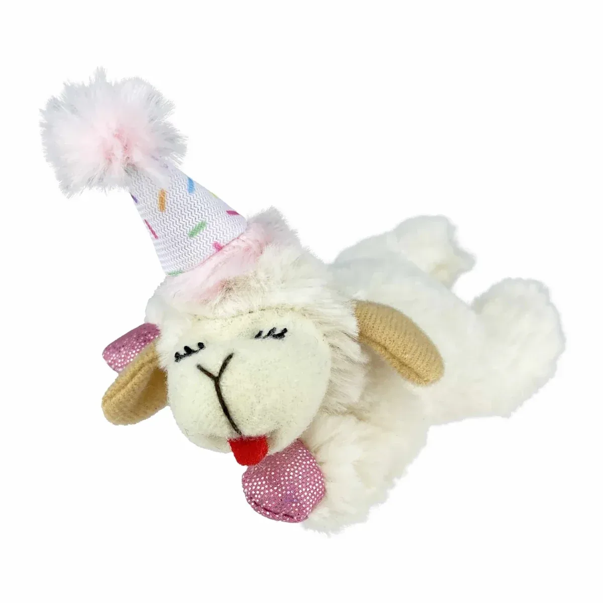 Multipet Lamb Chop with Birthday Hat Cat Toy, Pink