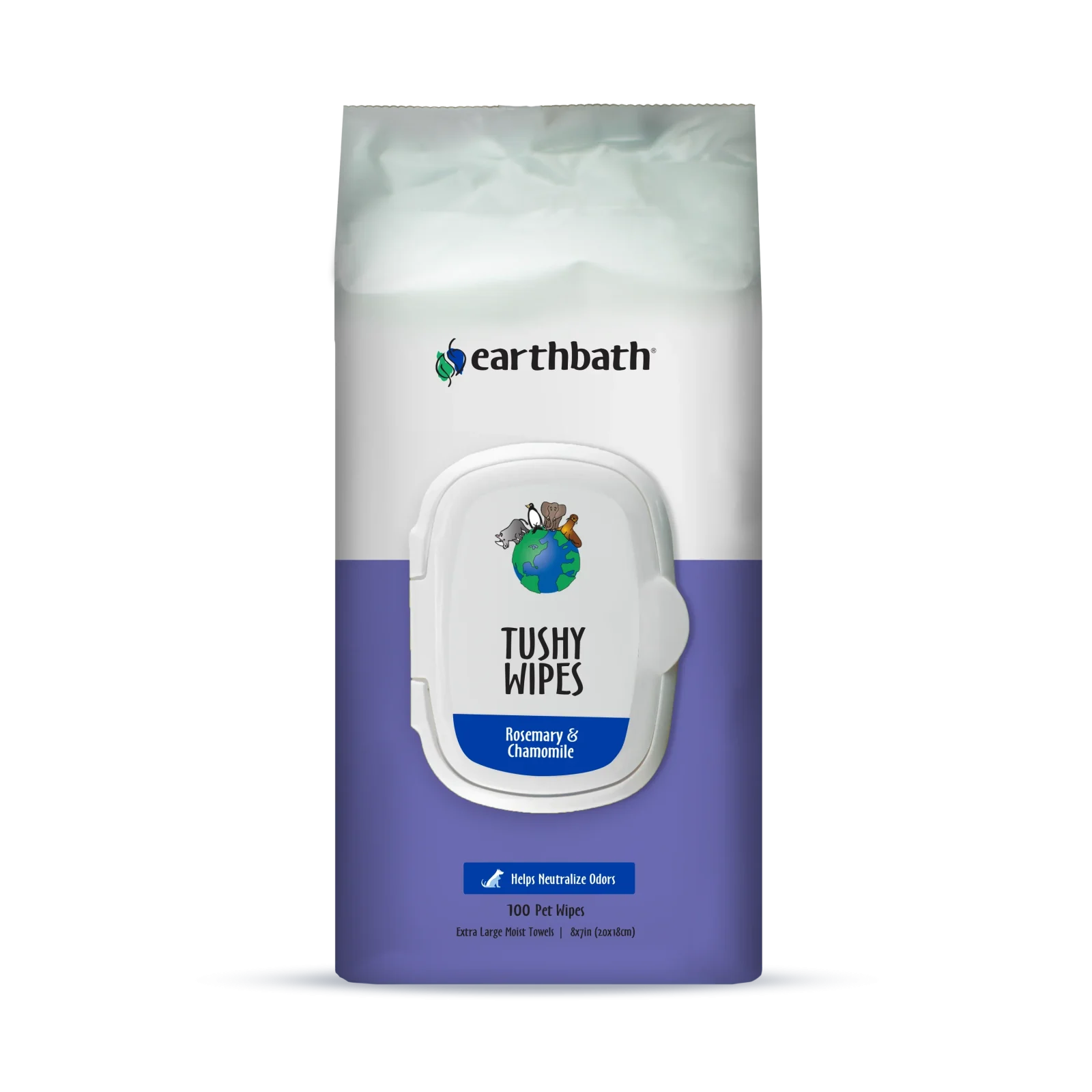 EarthBath Rosemary and Chamomile Scented Tushy Wipes for Dogs and Cats