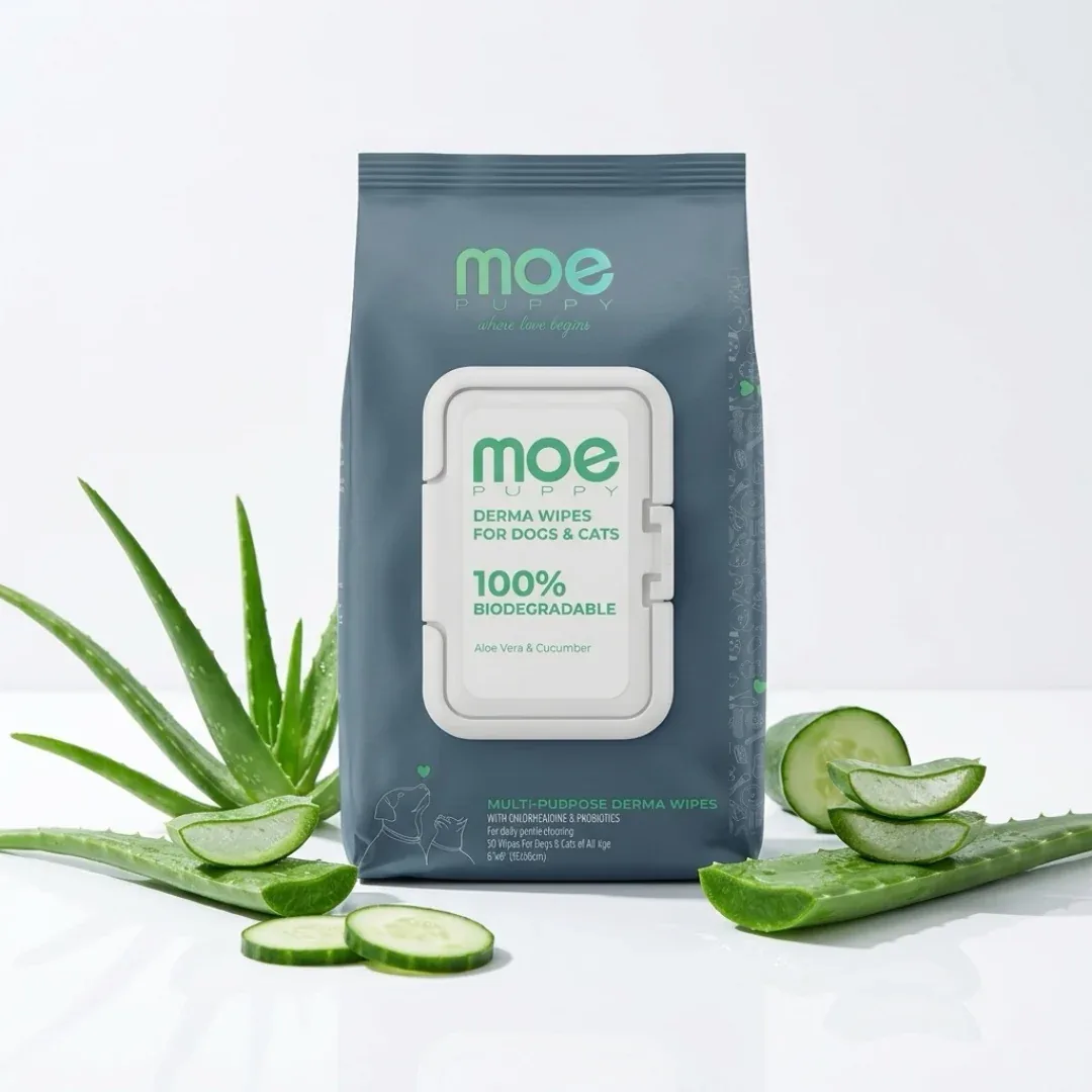 Moe Puppy Aloe Vera & Cucumber 100% Biodegradable Drema Wipes for Dogs and Cats