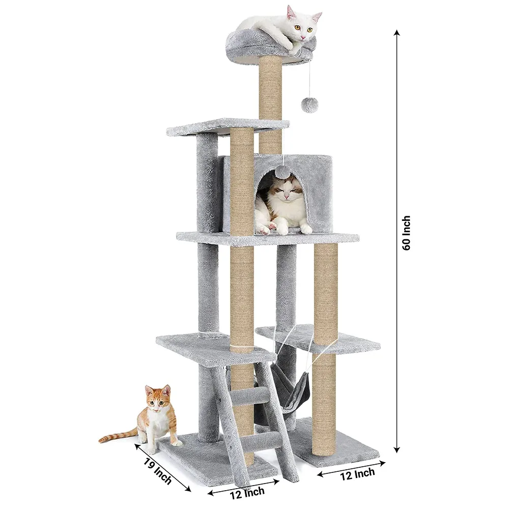 Furrlovers Multi Storey Cat Tree with Hammock, Condo & Scratching Posts (Grey) - Image 2